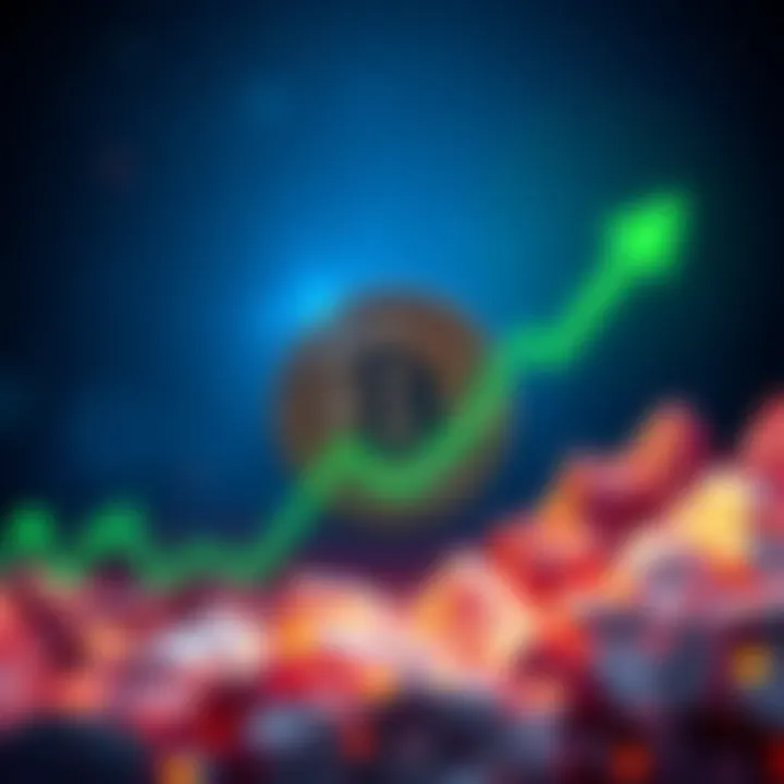 A graph showing Bitcoin's upward trend, indicating a market recovery with green arrows pointing upwards and a price level around 57k