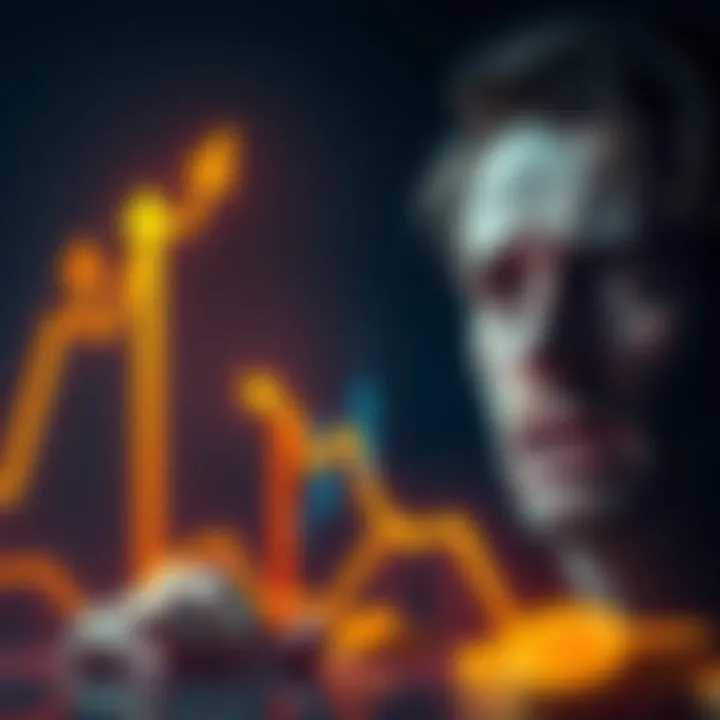 A graph showing a rising Bitcoin price with arrows pointing upward, symbolizing growth and opportunity. A worried face in the background represents recent sellers feeling regret.