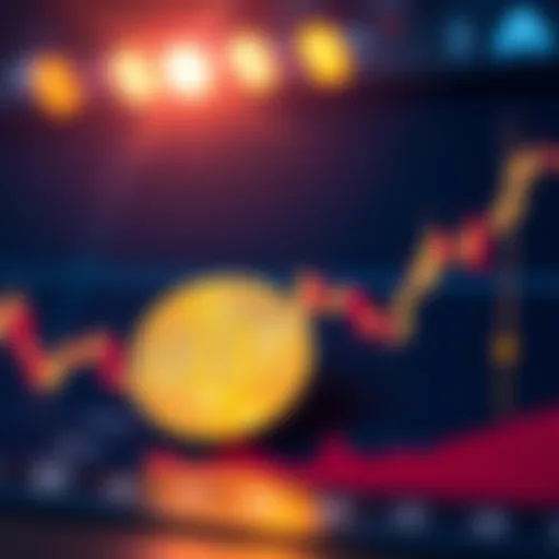 A downward trend line on a Bitcoin price chart with a dramatic drop indicator