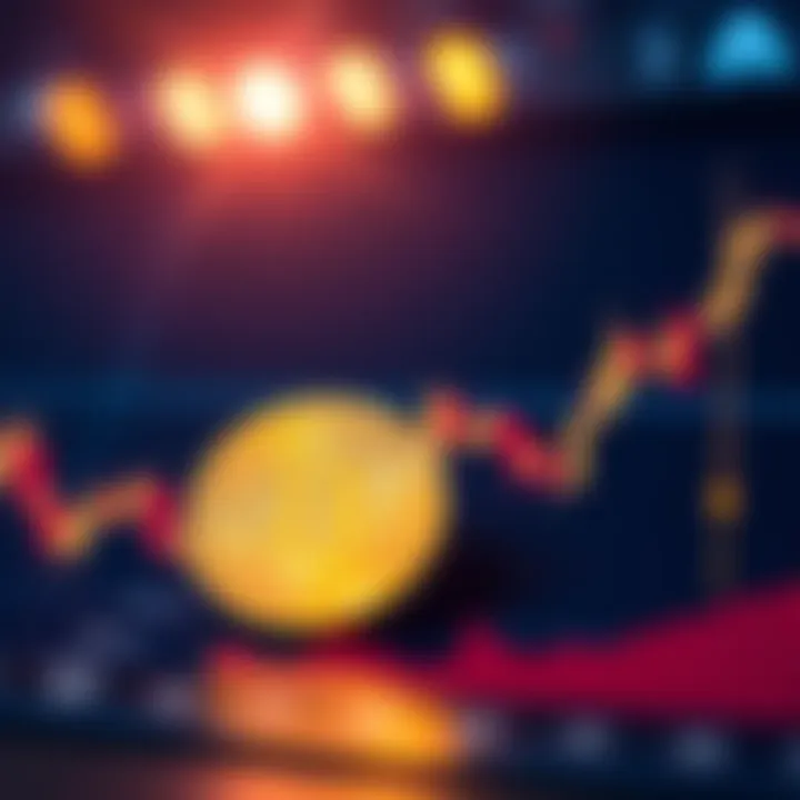 A downward trend line on a Bitcoin price chart with a dramatic drop indicator