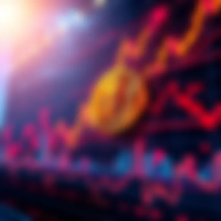 A chart showing Bitcoin's price dramatically rising and falling with arrows indicating volatility, alongside news headlines about President Trump's comments.