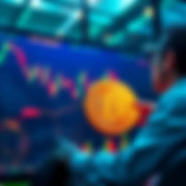 A chart showing falling Bitcoin prices with an investor looking at stock market data, reflecting a shift in investment strategy.