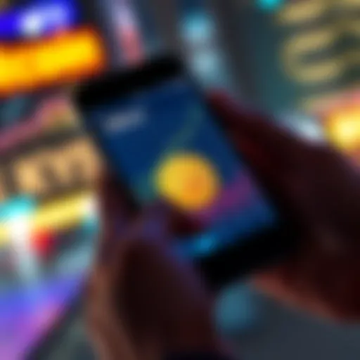 A person holds a smartphone displaying a Bitcoin chart with upward trend lines, symbolizing investment growth.