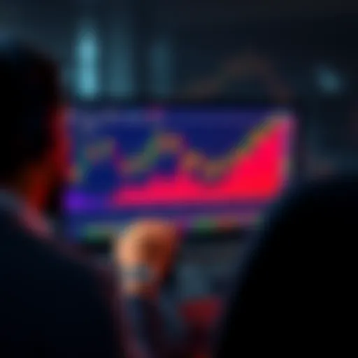 A beginner looking at Bitcoin trends on a computer screen, analyzing graphs and charts to decide the best time to buy.