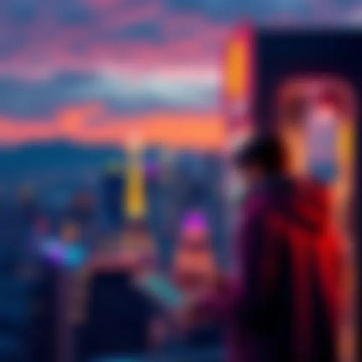 A person buying Bitcoin for $22 at a kiosk in Los Angeles, with the city's skyline in the background.