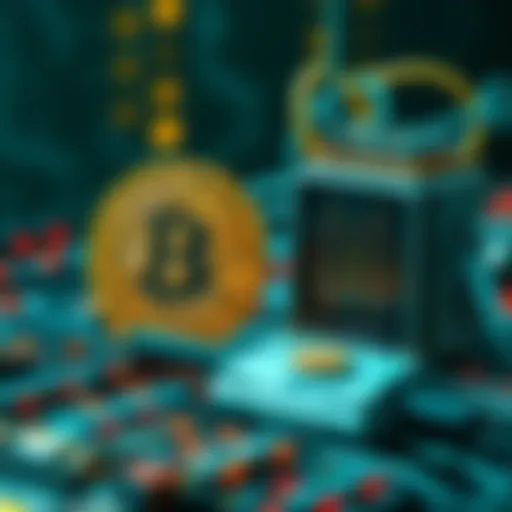 A visual representation of Bitcoin symbols alongside a quantum computer, highlighting the potential threat to cryptocurrency.