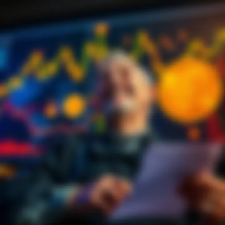 A person happily planning their retirement with Bitcoin charts and graphs in the background