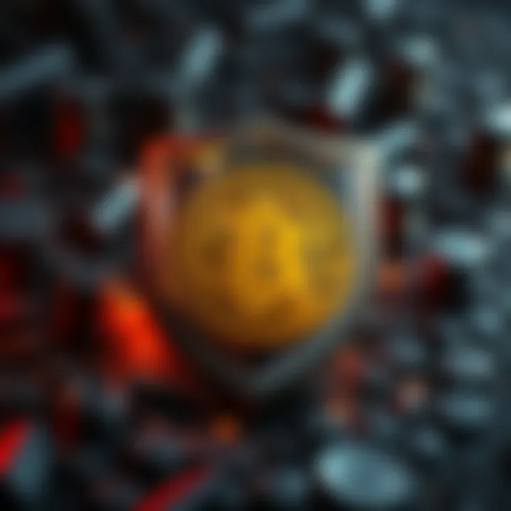 A golden Bitcoin symbol surrounded by a protective shield, symbolizing financial security and stability in uncertain times.