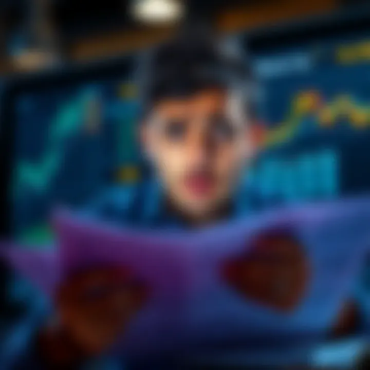 A person looking worried while examining tax forms and cryptocurrency charts related to Bitcoin sales.