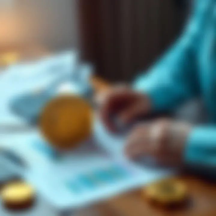 Bitcoin Sale Tax Reporting A person calculating taxes with a Bitcoin icon and tax forms on a table