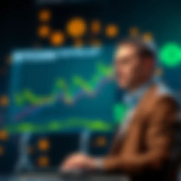 A Bitwise analyst presenting data on Bitcoin's market sentiment, showing a chart of low confidence levels among people, with Bitcoin symbols in the background.