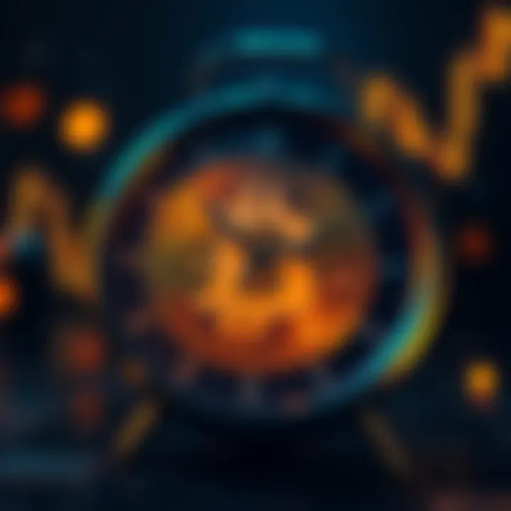 Bitcoin logo with a slow-moving clock in the background, symbolizing stagnation in the cryptocurrency market.