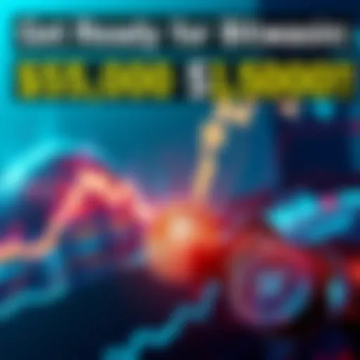 Graph showing Bitcoin's rise with a $55,000 target and indicators of market fluctuations