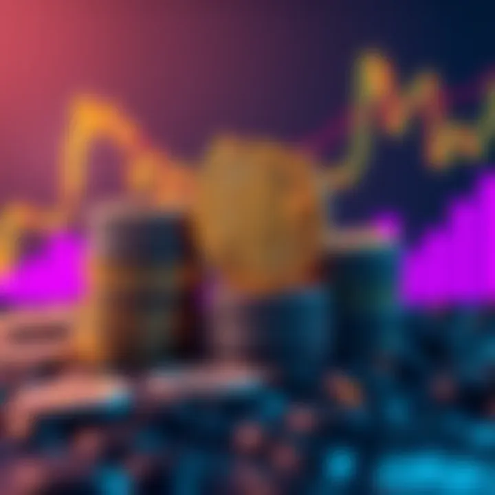 A digital representation of Bitcoin coins stacked, symbolizing its growth as a financial asset, with a chart showing rising value in the background.