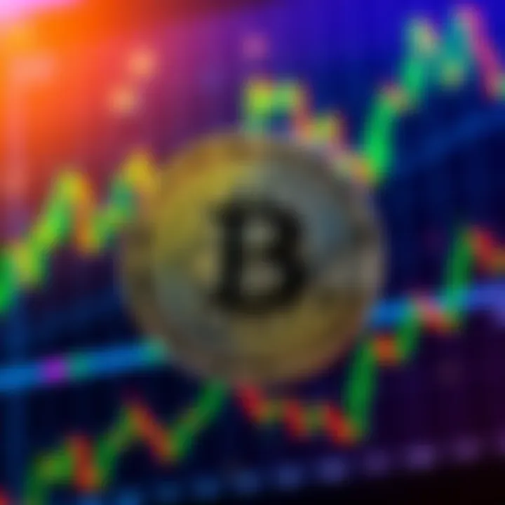 Bitcoin symbol with a background of declining stock market graphs, highlighting its steady price amid global selloff