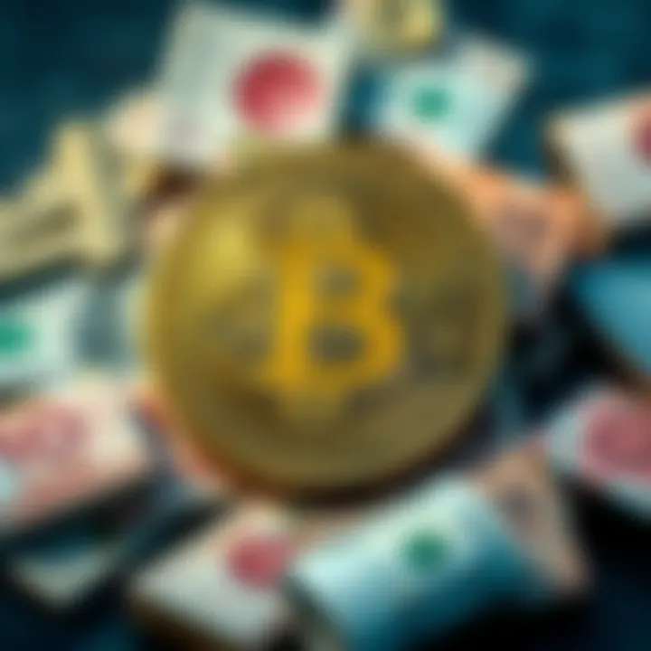 A visual representation of Bitcoin symbol surrounded by traditional currencies, showcasing Bitcoin's uniqueness in value.