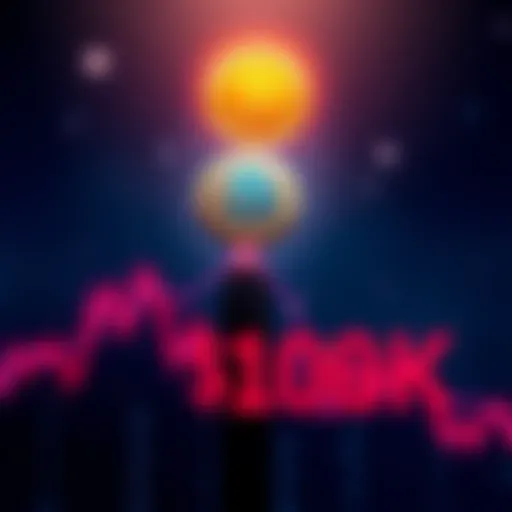 An illustration of a Bitcoin symbol soaring above a graph showing a steep rise to $100K, representing the cryptocurrency's dramatic increase.