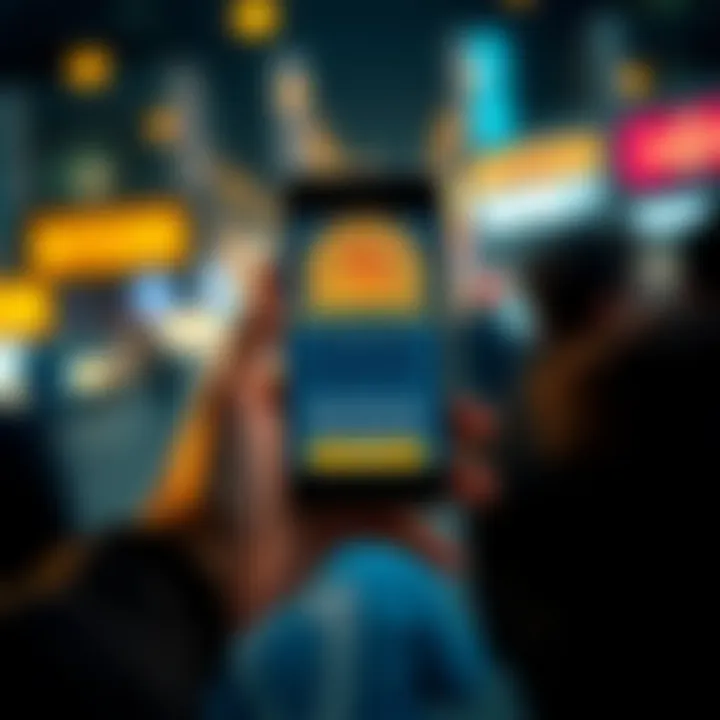 A person holding a smartphone displaying a Bitcoin graphic, inviting people to join a survey about Bitcoin's usefulness and security.