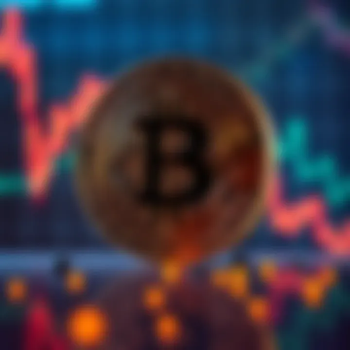 A Bitcoin symbol in the foreground with a downward trend graph in the background, representing the current state of cryptocurrency markets.