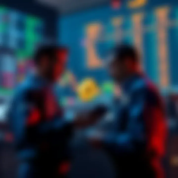 Traders analyzing Bitcoin charts with a downward trend
