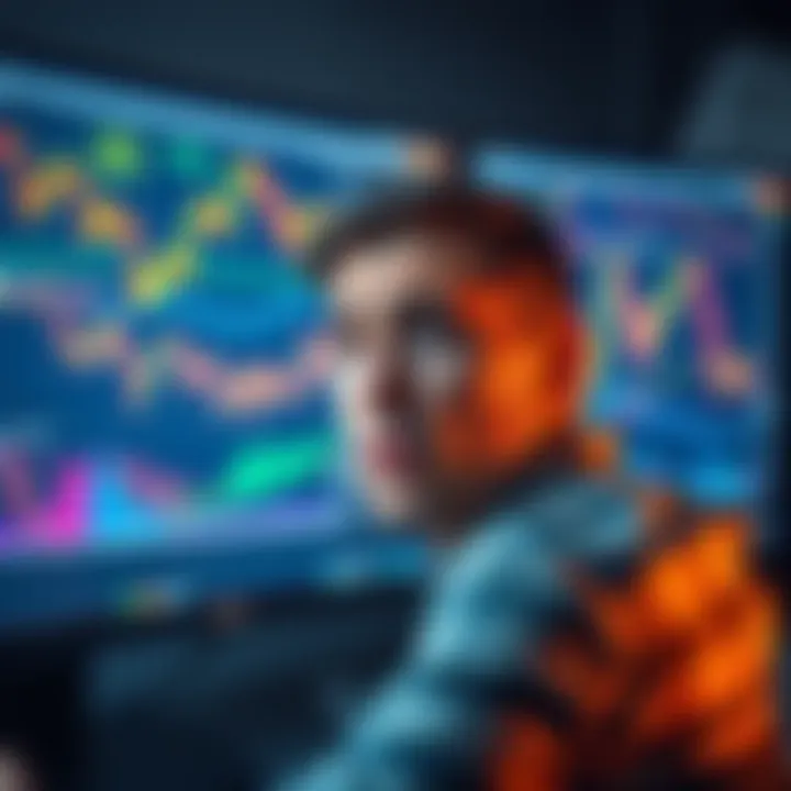 A person looking worried while monitoring Bitcoin prices on a computer screen filled with charts and graphs.