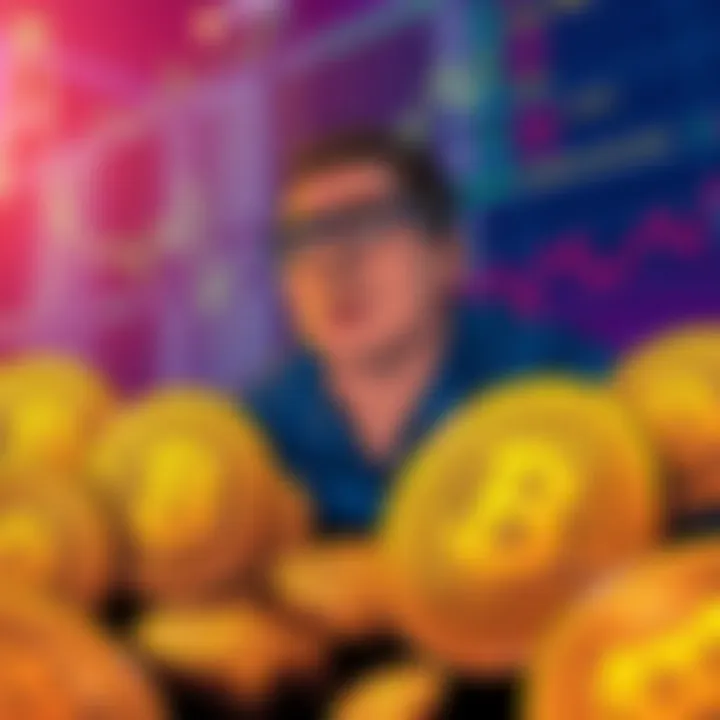 An illustration showing Bitcoin coins with a worried person looking at an exchange platform, symbolizing concerns over potential value loss due to BIP-110 and BLAKE2b chains.