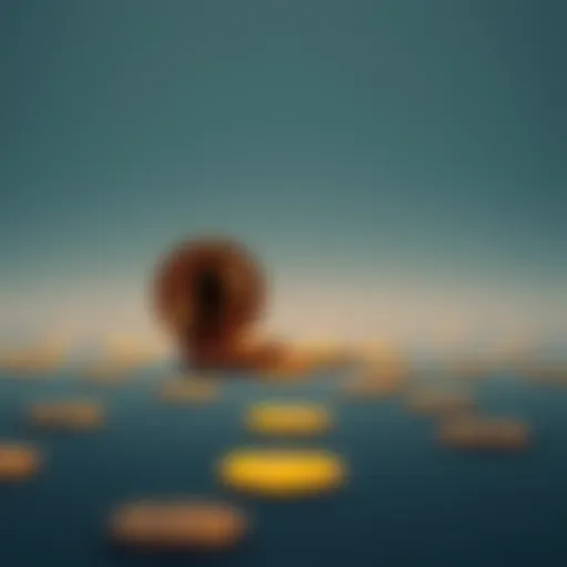Illustration showing Bitcoin coins with a figure representing Satoshi Nakamoto standing alone among a sea of empty space, symbolizing the impact of everyone else selling their Bitcoins