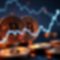 A visual representation of Bitcoin coins with a fluctuating graph line, showing stabilization at a steady point.