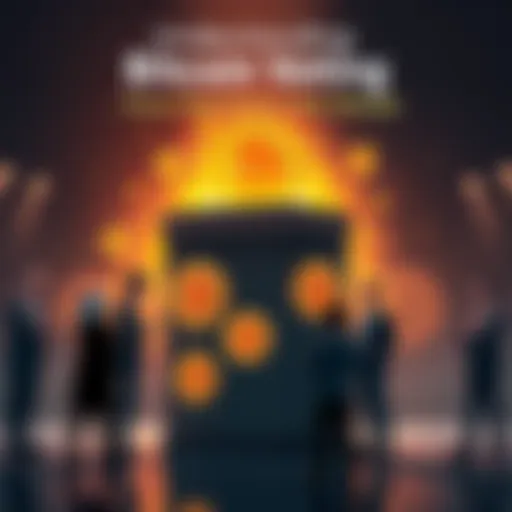 A visual representation of Bitcoin voting, showing a ballot box with Bitcoin symbols. People are discussing next to it, highlighting the process of decision-making in the Bitcoin community.