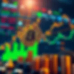 A visual representation of Bitcoin's growth compared to declining tech stocks, showing a diverging trend with charts and symbols of investment.