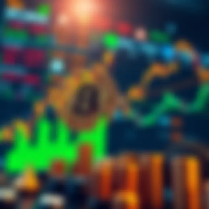 A visual representation of Bitcoin's growth compared to declining tech stocks, showing a diverging trend with charts and symbols of investment.