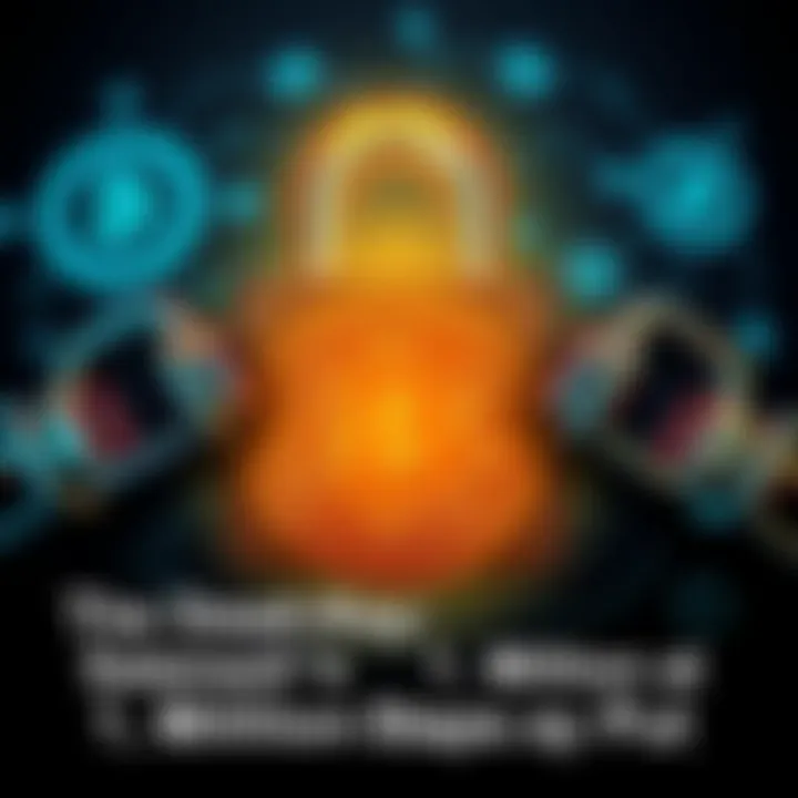 A visual representation of a Bitcoin wallet surrounded by chains, symbolizing its locked status. The background features digital currency symbols and a dark theme conveying secrecy.
