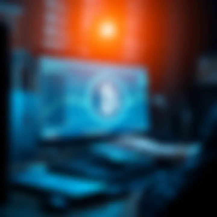 A person typing on a computer, with a Bitcoin logo and a padlock symbol on the screen, representing wallet security in cryptocurrency.