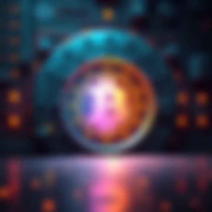 A digital representation of BitGo's security solutions for cryptocurrency, showing a secure vault with blockchain symbols