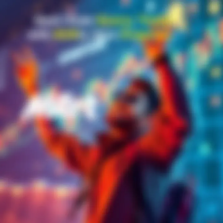 A graphic showing a person celebrating earning from trading, with a chart and money symbols in the background.