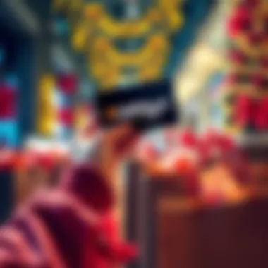 A person holding a BitMart Card surrounded by shopping bags and festive decorations for Black Friday.