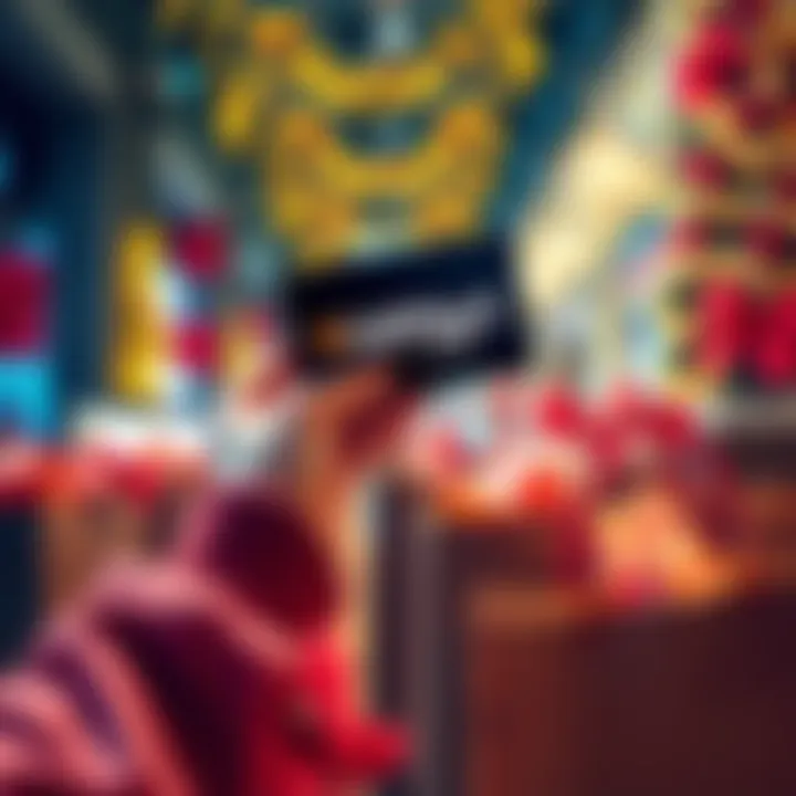 A person holding a BitMart Card surrounded by shopping bags and festive decorations for Black Friday.