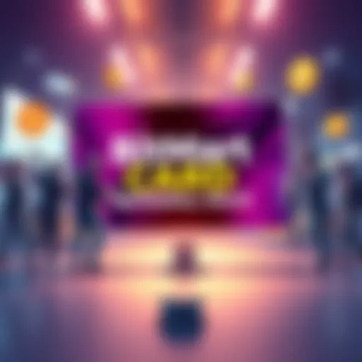 A vibrant graphic showing people sharing referral codes for the BitMart Card, with rewards symbols like vouchers and coins around them.