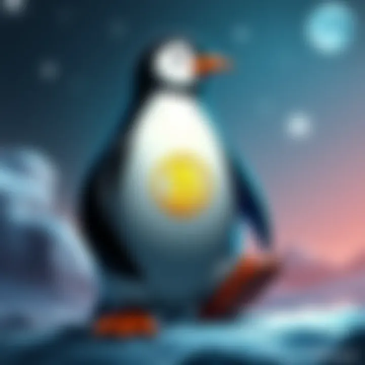 A penguin character with a futuristic design, representing the Nietzschean Penguin cryptocurrency, alongside a BitMart logo.