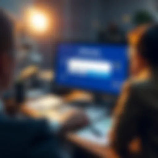 A concerned person looking at a computer screen displaying a frozen account notification from Bitstamp, with financial documents scattered on the desk.