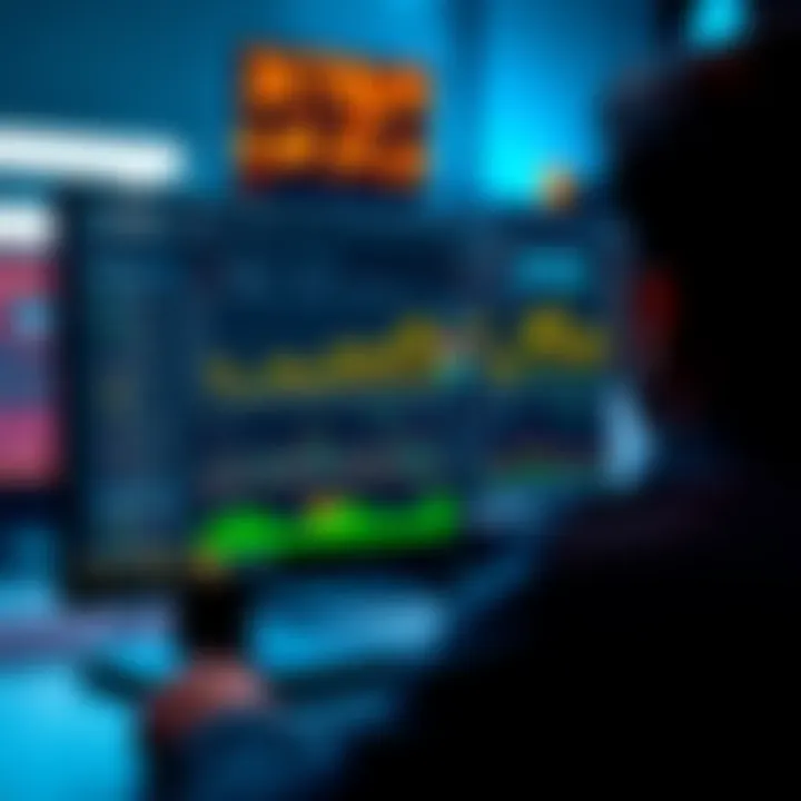 A person looking at a computer screen displaying a Bittrex transaction history page with charts and numbers.