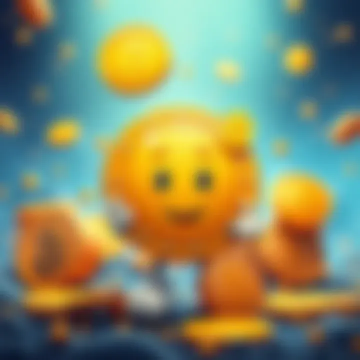 Bitty, a cheerful cartoon character representing Bitcoin, surrounded by Bitcoin symbols and coins, smiling and engaging with the Bitcoin community.