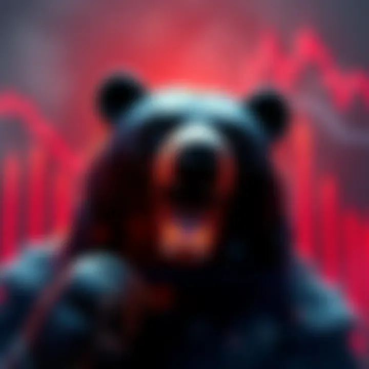 A bear graphic representing the $BlackBear symbol amidst a bearish market backdrop, with red candles symbolizing market downturn.