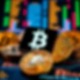 A graphic showing Bitcoin symbols and the BlackRock logo with a dollar sign, representing the sale of Bitcoin by BlackRock.