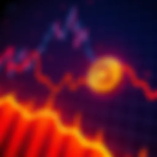 A graph showing a decline with a Bitcoin symbol, representing Block's workforce cut and speculation on Bitcoin prices.