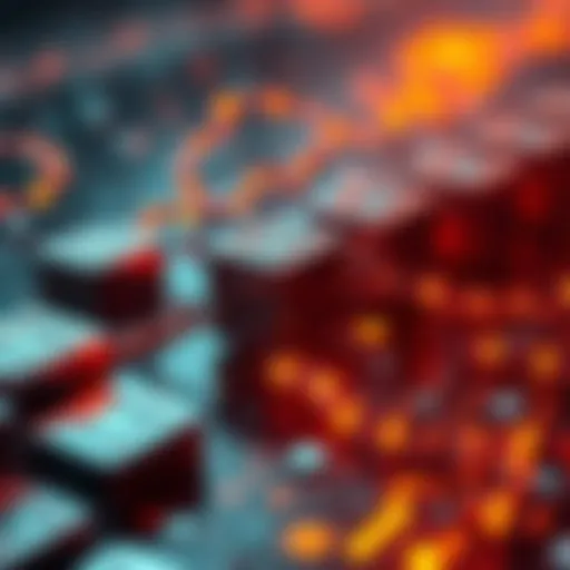 A visual representation of blockchain technology emphasizing ZK-SNARKs, with blocks linked in a chain, highlighting secure transaction verification.