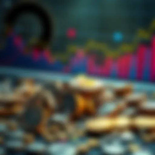 Visual representation of blockchain projects showing a downward trend in investment returns, with broken coins and graphs.