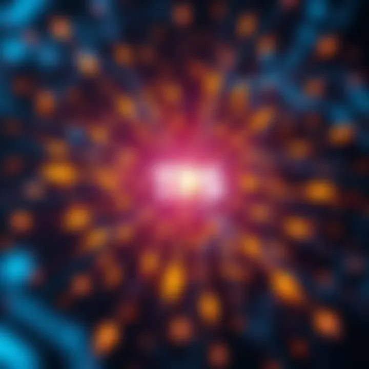 Graphic showing bursts of blockchain transactions with arrows indicating TPS trends