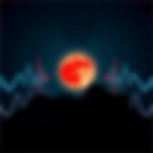 A Blood Moon in the night sky surrounded by visual representations of sound waves, symbolizing audio fatigue.