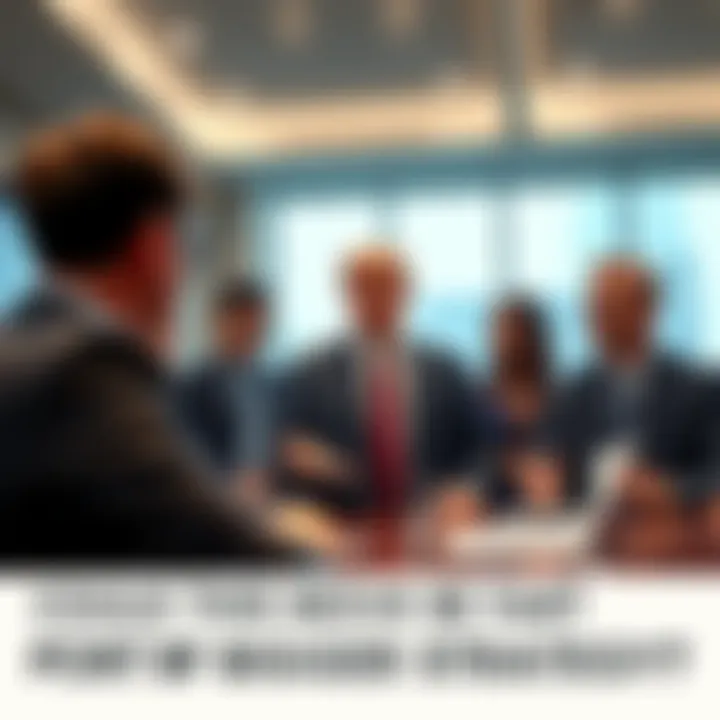 A confident leader discussing strategy with advisors in a meeting room, showcasing determination and planning.
